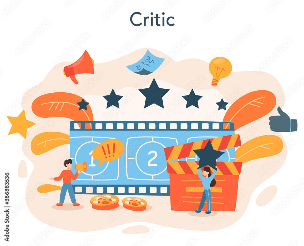 Naklejka premium Professional critic concept. Journalist making review and ranking