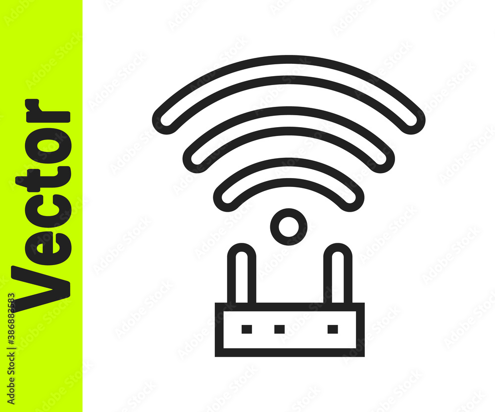 Black line Router and wi-fi signal icon isolated on white background. Wireless ethernet modem router. Computer technology internet. Vector. Black line Router and wi-fi signal icon isolated on white background. Wireless ethernet modem router. Computer technology internet. Vector.