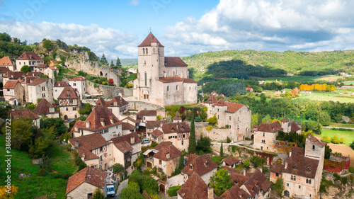 aerial view of medieval town in dordogne, France