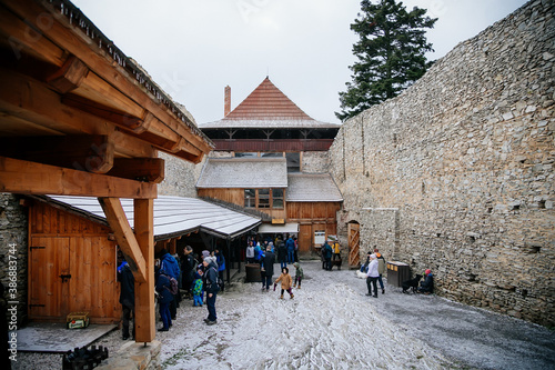 Snowy winter in medieval castle Kasperk in the National park Sumava, Kasperske Hory, Southern Bohemia, Czech Republic photo