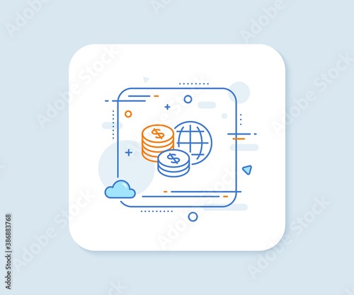 World money line icon. Abstract square vector button. Global markets sign. Internet payments symbol. World money line icon. Quality concept badge. Vector