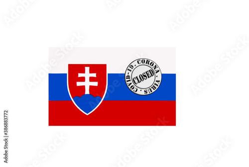 Obraz na płótnie flag with text closed by covid 19 and corona stamp w salonie