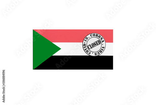 Obraz na płótnie flag with text closed by covid 19 and corona stamp w salonie