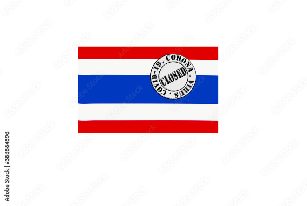 Obraz premium flag with text closed by covid 19 and corona stamp