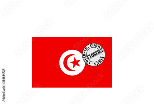 Obraz na płótnie flag with text closed by covid 19 and corona stamp w salonie