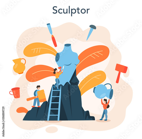 Professional sculptor concept. Creating sculpture of the marble