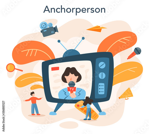 TV presenter concept. Television host in studio. Broadcaster