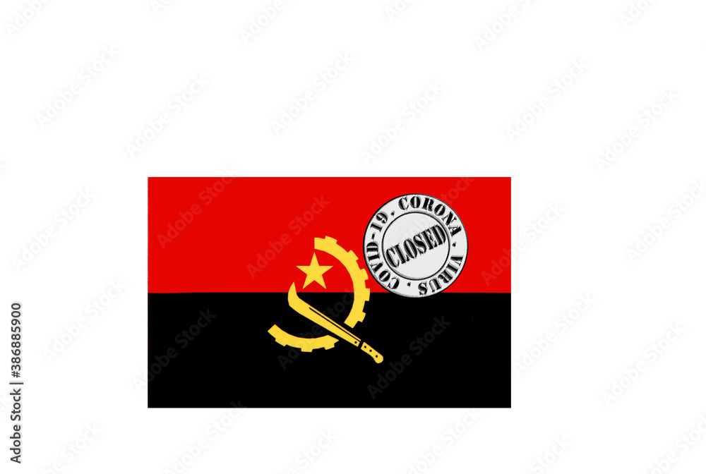 flag with text closed by covid 19 and corona stamp