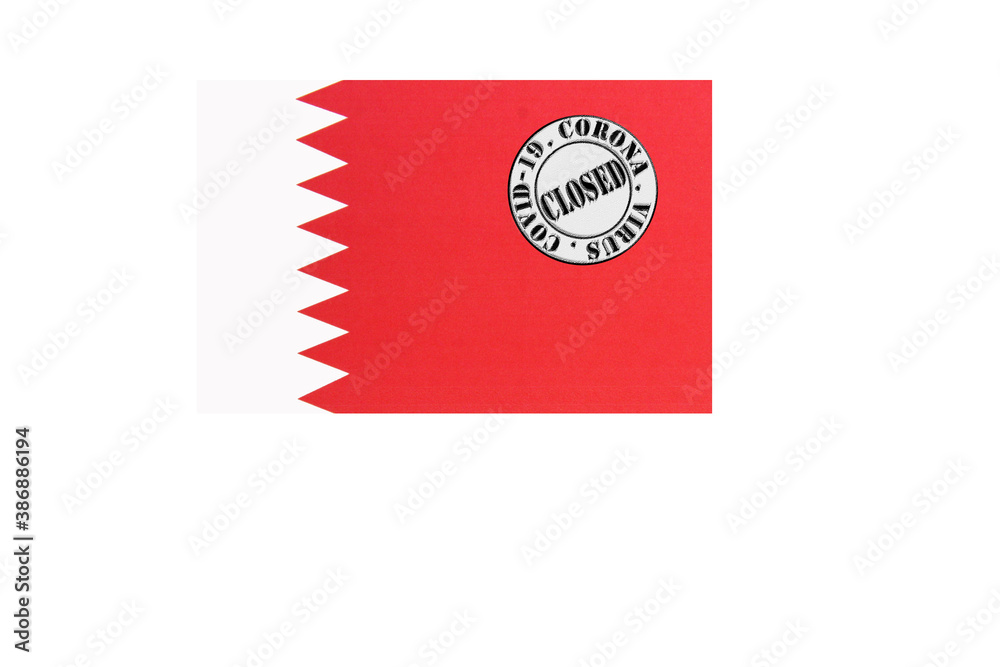 flag with text closed by covid 19 and corona stamp