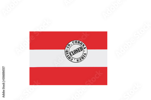 Obraz na płótnie flag with text closed by covid 19 and corona stamp w salonie