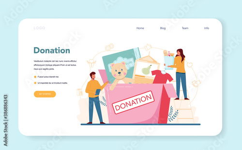 Volunteer donation web banner or landing page. Charity