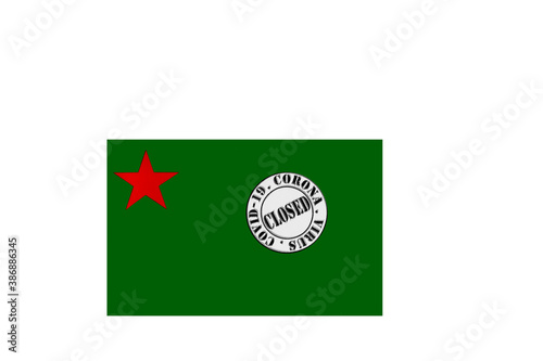 Obraz na płótnie flag with text closed by covid 19 and corona stamp w salonie