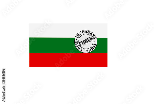 Obraz na płótnie flag with text closed by covid 19 and corona stamp w salonie