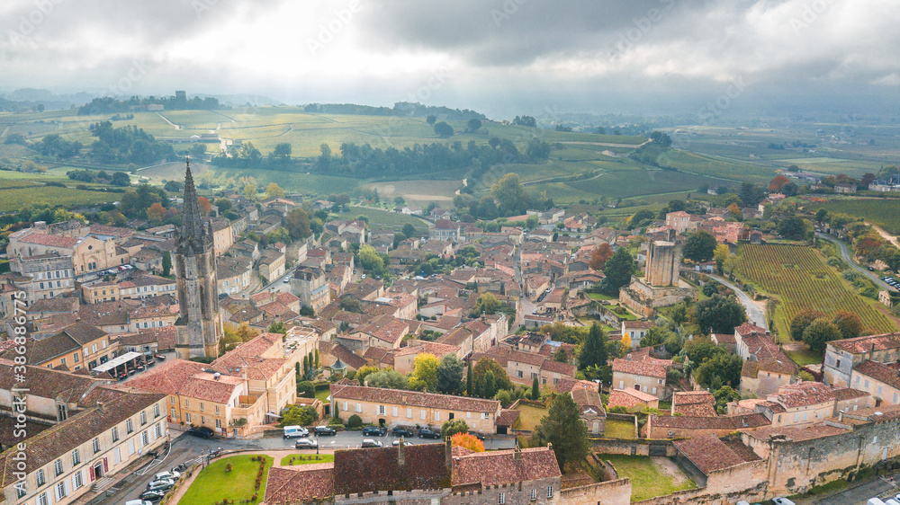aerial view of saint emilion town, France