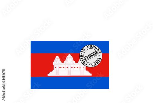 Obraz na płótnie flag with text closed by covid 19 and corona stamp w salonie