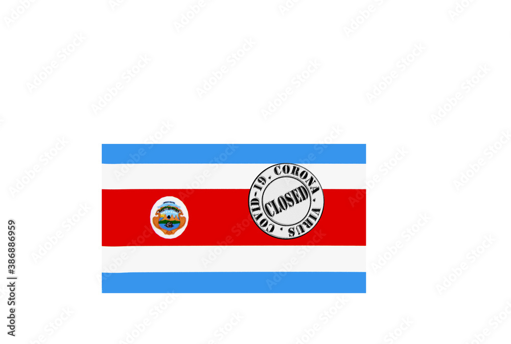flag with text closed by covid 19 and corona stamp