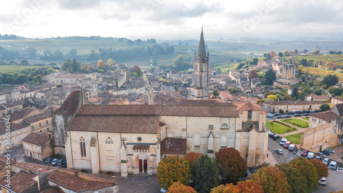 Photography aerial view of saint emilion town, France