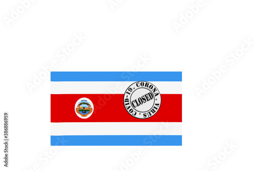 Obraz na płótnie flag with text closed by covid 19 and corona stamp w salonie