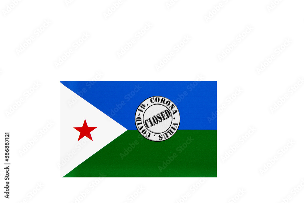 flag with text closed by covid 19 and corona stamp
