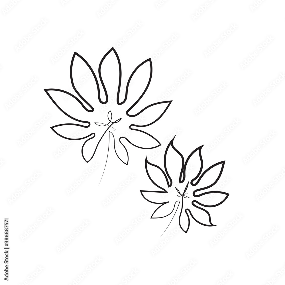 Fototapeta premium Continuous line botanical art. Two abstract leaves contour drawing
