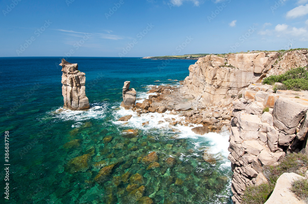 Le Colonne stacks, Carloforte, St Pietro Island, Carbonia - Iglesias district, Sardinia, Italy, Europe