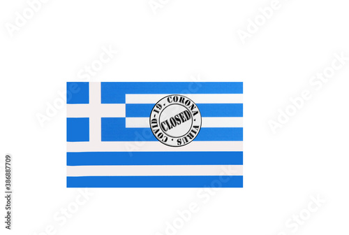 Obraz na płótnie flag with text closed by covid 19 and corona stamp w salonie