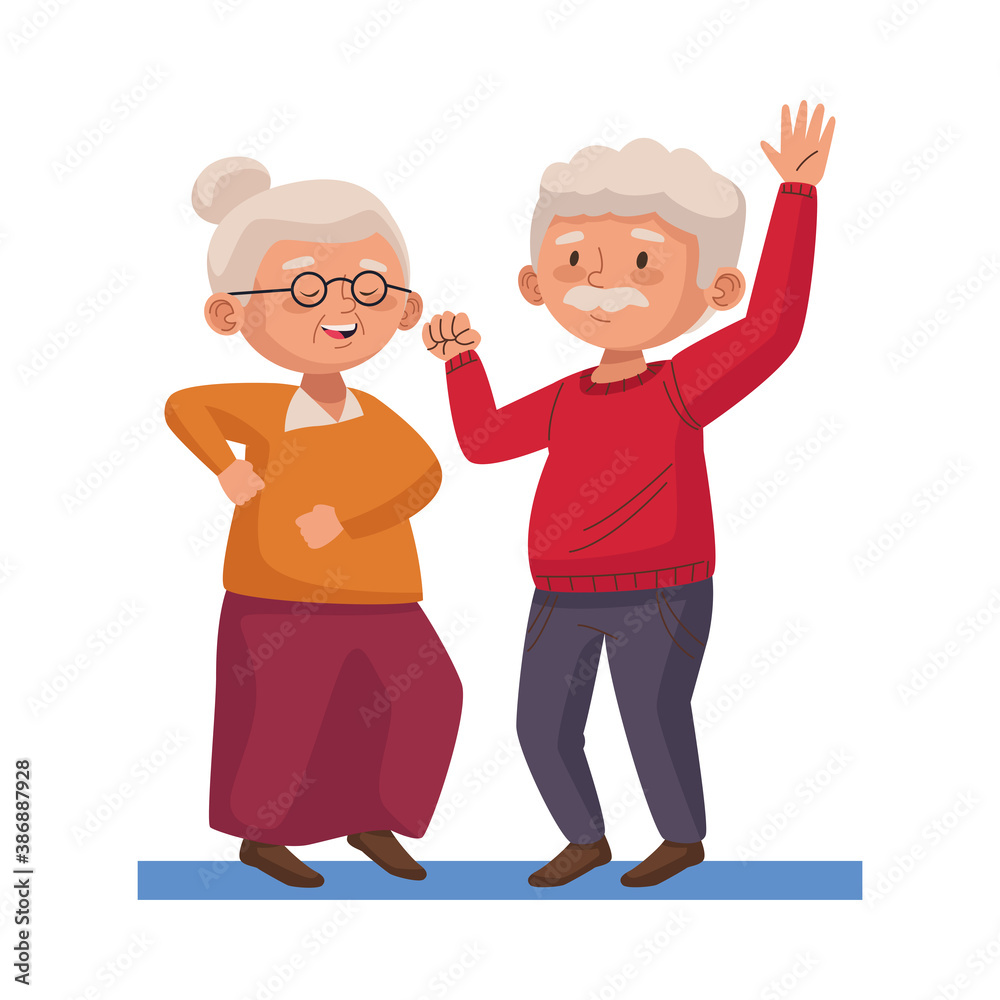 old persons couple dancing characters