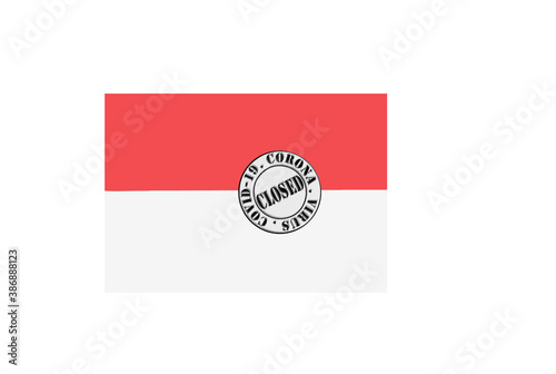 Obraz na płótnie flag with text closed by covid 19 and corona stamp w salonie