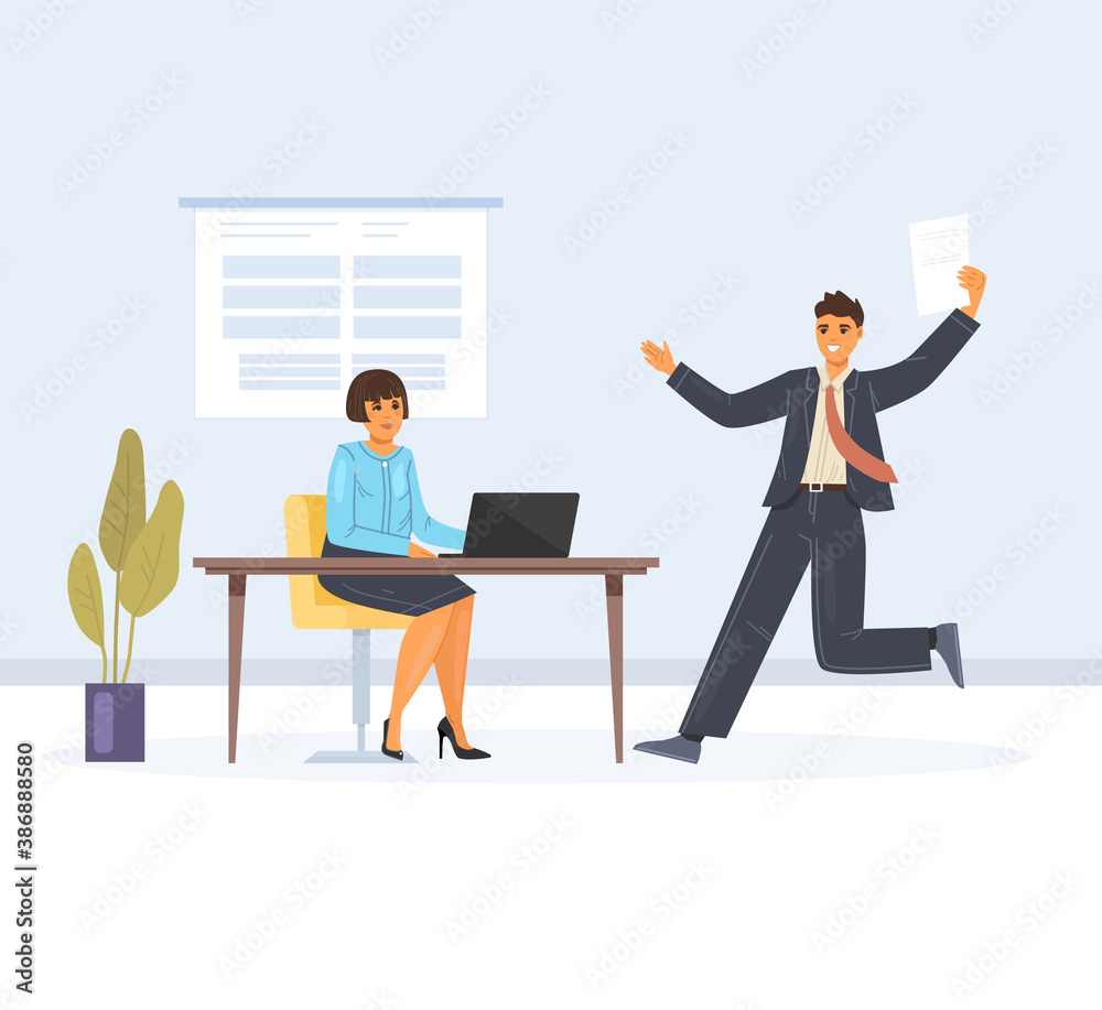 Time management concept. Office workers hurry up with job with contracts and documents to have time by the deadline. Running employee with paper flat vector Time management concept. Office workers hurry up with job with contracts and documents to have time by the deadline. Running employee with paper flat vector