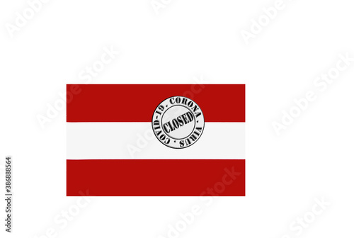 Obraz na płótnie flag with text closed by covid 19 and corona stamp w salonie