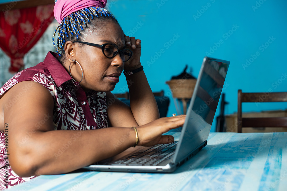 adult woman working on the computer at home