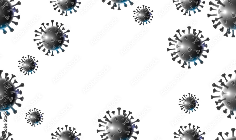 Design of a coronavirus outbreak with a viral cell in microscopic form. Illustration template on the topic of a dangerous SARS epidemic for an advertising banner or leaflet. Design of a coronavirus outbreak with a viral cell in microscopic form. Illustration template on the topic of a dangerous SARS epidemic for an advertising banner or leaflet.