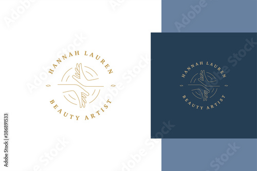 Linear graphic logo of female hands of beauty artist line style