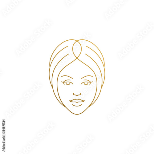 Beautiful female face logo hand drawn with thin lines