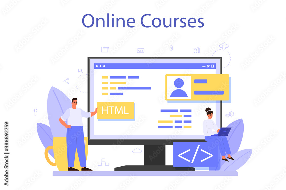 Programming online service or platform. Idea of working on the computer Programming online service or platform. Idea of working on the computer