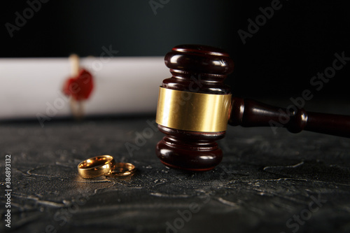 divorce, dissolution, canceling marriage, legal separation documents, filing divorce papers or premarital agreement prepared by lawyer. Wedding