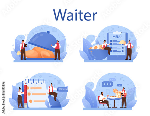 Waiter concept set. Restaurant staff in the uniform, catering service