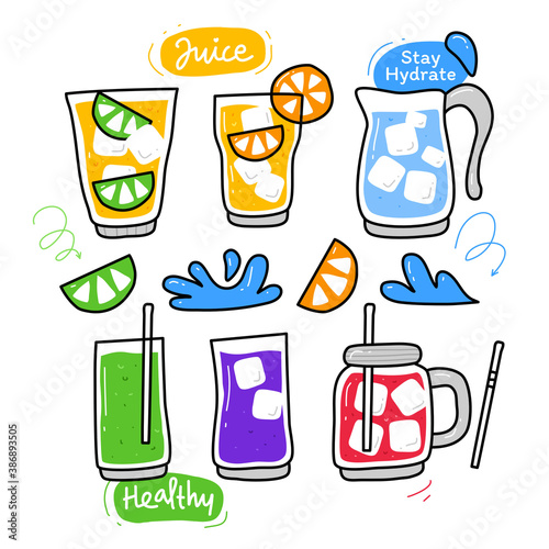 Doodle collection set of drink element on isolated white background. Can use for sticker etc
