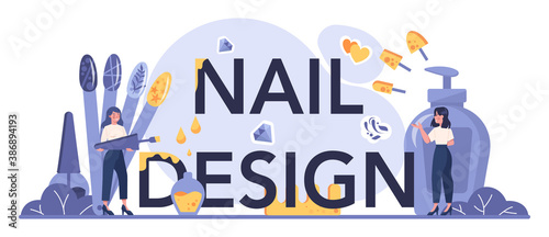 Nail design service typographic header. Beauty salon worker.