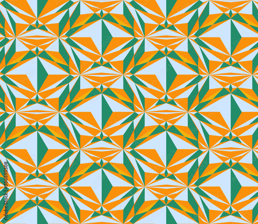 Seamless geometric pattern with the image of crystals, triangles, faces, polygons. Outlined vector design for web banner, business presentation, brand package, fabric, print, wallpaper.