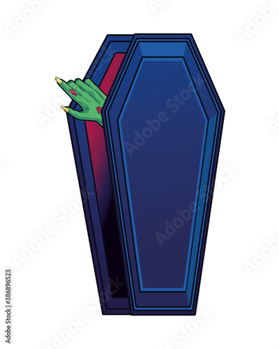 death zombie hand in coffin halloween icon