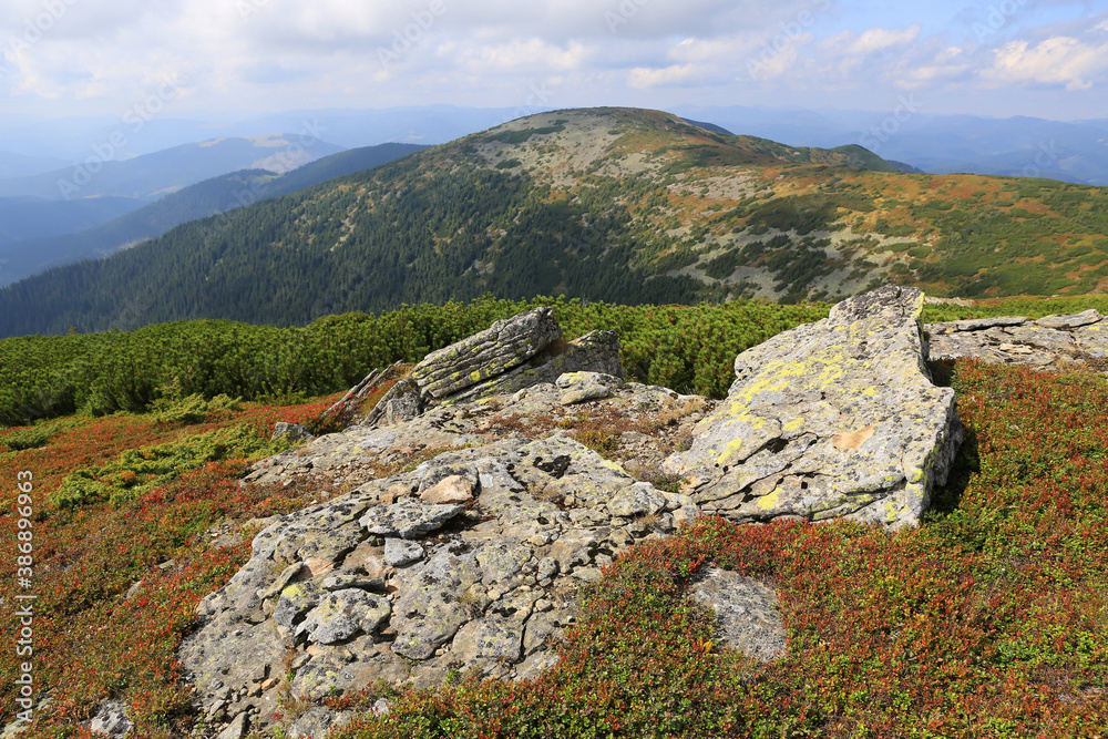 old stones on mountain top in Carpathians