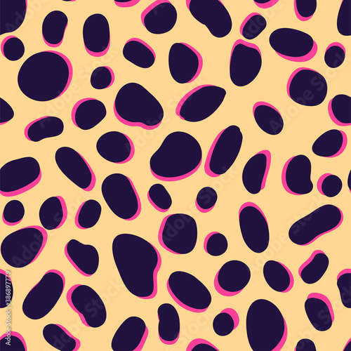 Vector Trendy leopard skin seamless pattern. Abstract wild animal cheetah spots yellow and violet texture for fashion print design, fabric, cover, wrapping paper, background, wallpaper