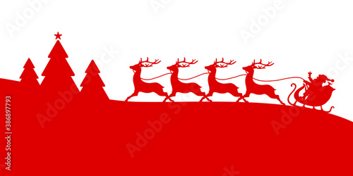 Banner Nach Links Fahrender Weihnachtsschlitten Wald Rot