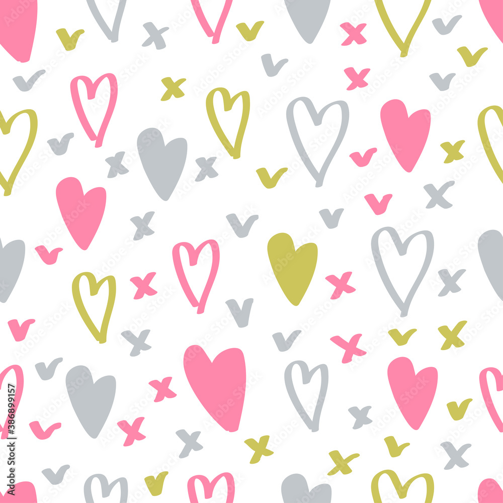 Simple hearts seamless vector pattern. Valentines day background. Flat design endless chaotic heart silhouettes. Simple hearts seamless vector pattern. Valentines day background. Flat design endless chaotic heart silhouettes.