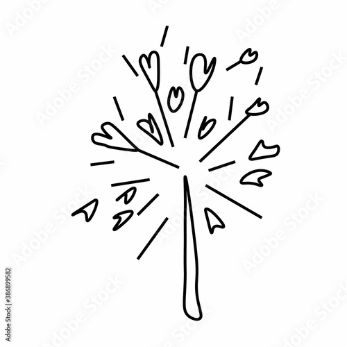 Vector contoured sparkler with black line.Romantic celebrating decorating doodle style.Graphic hand draw salute for Valentine's Day.Design for social networks,posters,cards,web.