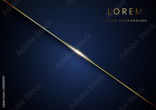 Luxury template diagonal lines stripe dark blue background with golden line decor and copy space for text.