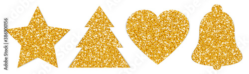 Set Vier Goldene Symbole Weihnachten Glitzer