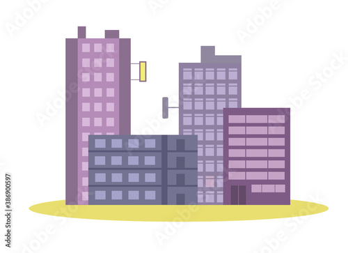 Modern cite buildings on white background. Flat vector illustration.