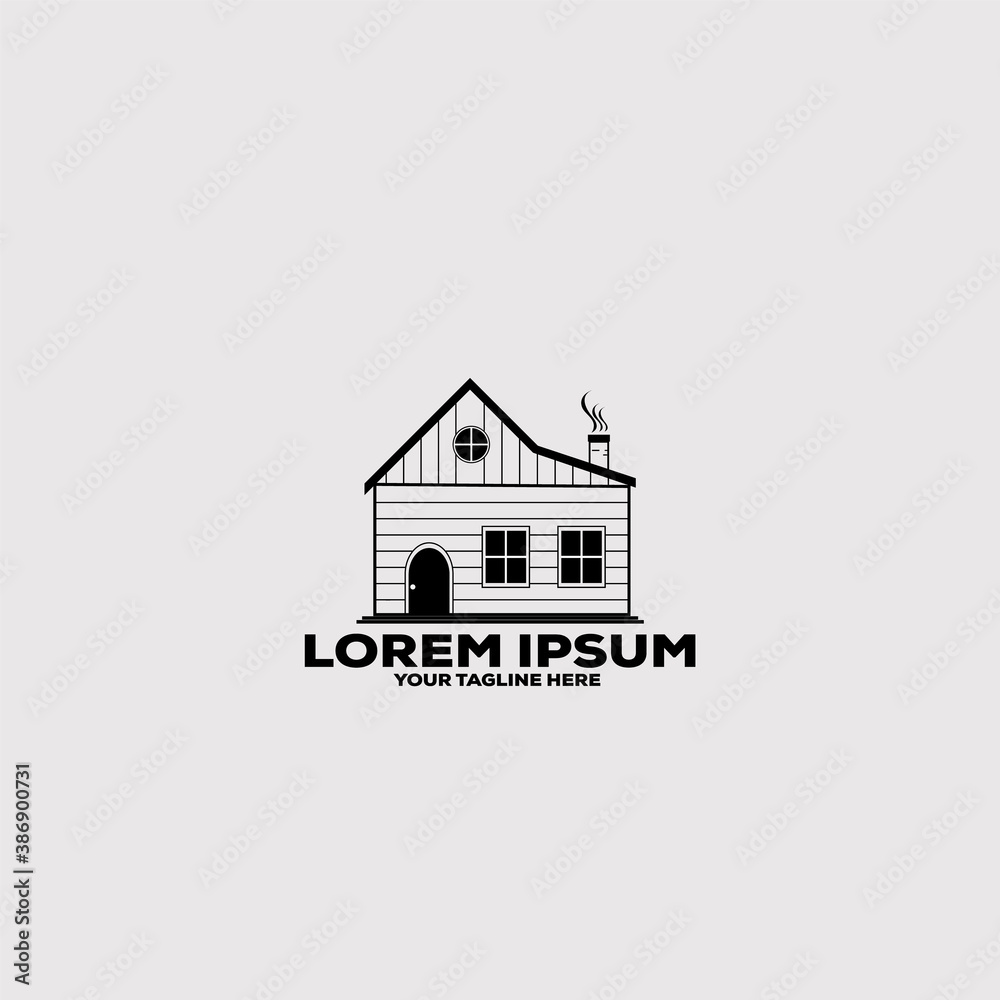 warehouse cabin cottage line art design logo vector